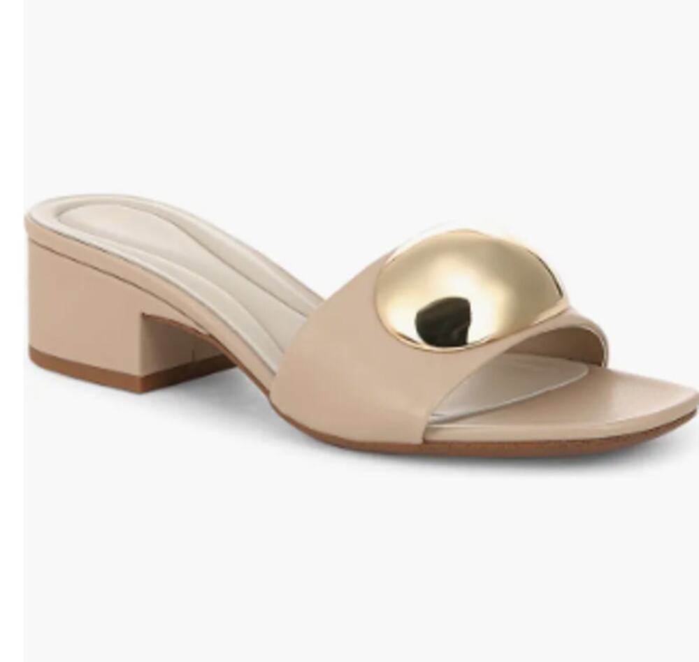 NWT SARTO by Franco Sarto Nika Leather Slide Sandals Beige Women's Size 9.5M